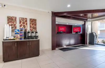 a lobby with a pharmacyacistacistacistacist at Red Roof Inn Bordentown - McGuire AFB in Bordentown