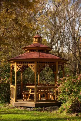 a gazebo with a picnic table in a park at Hollinger House in Lancaster