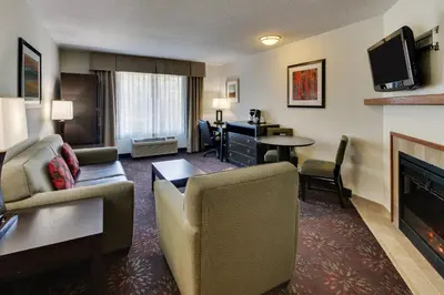 a living room with a couch and a fireplace at Holiday Inn Express Hotel & Suites Lancaster-Lititz by IHG in Lititz