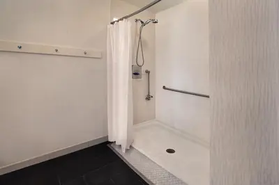 a bathroom with a shower with a shower curtain at Four Points Philadelphia City Center in Philadelphia