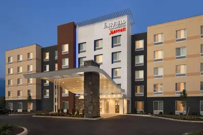 a rendering of the exterior of a hotel at Fairfield Inn & Suites by Marriott Lancaster East at The Outlets in Lancaster