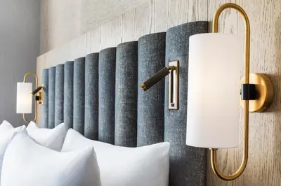 a hotel room with two beds and two lamps at Hyatt Regency Jersey City on the Hudson in Jersey City