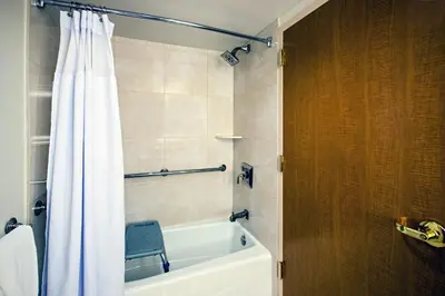 a bathroom with a tub and a shower curtain at Crowne Plaza Hotel Philadelphia - King of Prussia by IHG in King of Prussia