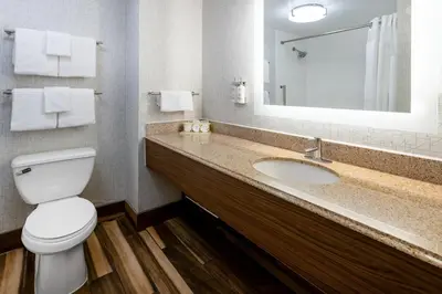 a bathroom with a sink and a toilet and a mirror at Holiday Inn Express & Suites Ft. Washington - Philadelphia by IHG in Fort Washington