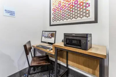 a desk with a computer and a printer at Holiday Inn Express & Suites White Haven - Poconos by IHG in White Haven