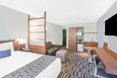 a hotel room with a bed and a desk at Microtel Inn & Suites by Wyndham Binghamton in Binghamton