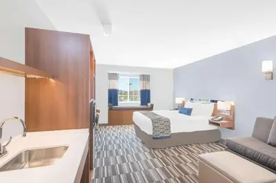 a hotel room with a bed and a sink at Microtel Inn & Suites by Wyndham Binghamton in Binghamton