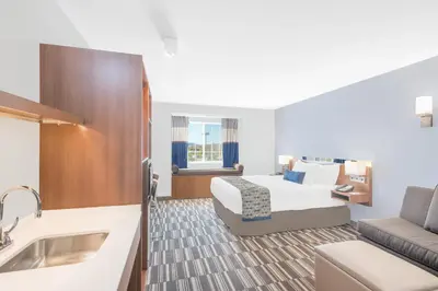 a hotel room with a bed and a sink at Microtel Inn & Suites by Wyndham Binghamton in Binghamton