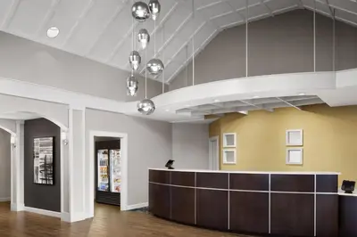 a lobby with a counter in a building at Residence Inn by Marriott Philadelphia Langhorne in Langhorne