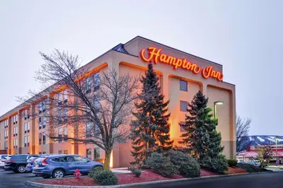a hampton inn sign on the side of a building at Hampton Inn Scranton at Montage Mountain in Scranton