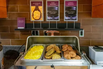 a tray of different types of food on a counter at Residence Inn by Marriott Hazleton in Hazleton