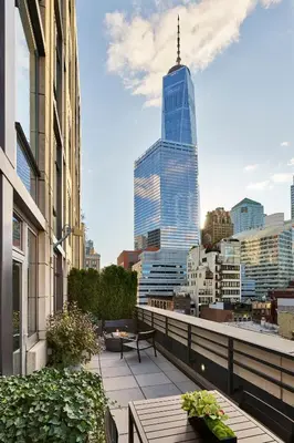 a balcony with a view of a city skyline at Smyth Tribeca in New York