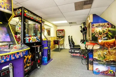 a room with two arcade games and consoles at Hershey Camping Resort Park Model 6 in Mount Wilson