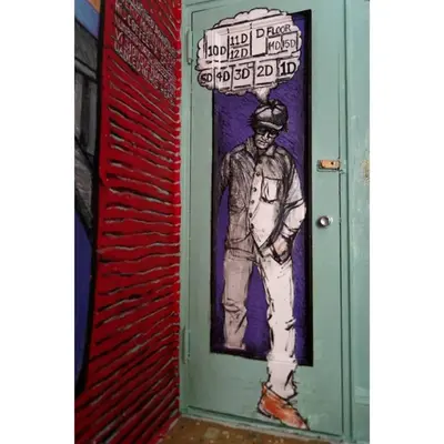 a painting of a man on a door at Carlton Arms Hotel in New York