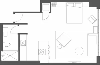 a floor plan of a house with furniture at Lokal Hotel Old City in Philadelphia