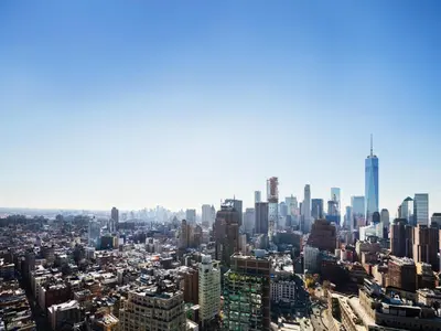 an aerial view of a city with tall buildings at The Dominick Hotel in New York