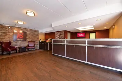 a lobby of a hospital with a waiting room at Red Roof Inn PLUS+ Secaucus - Meadowlands in Secaucus