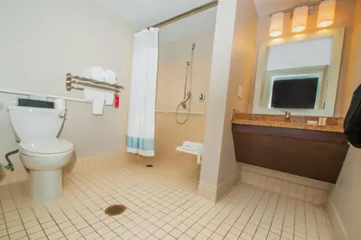 a bathroom with a toilet and a shower at TownePlace Suites by Marriott Scranton Wilkes-Barre in Moosic