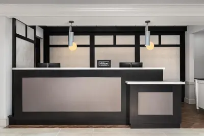 a counter in a restaurant with two lights above it at Homewood Suites by Hilton Newtown - Langhorne, PA in Newtown