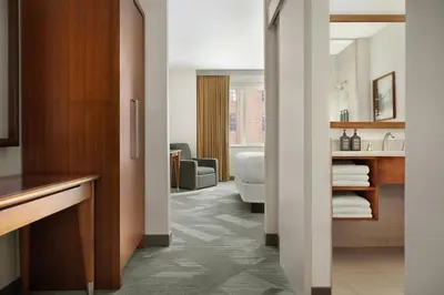 a bathroom with a sink and a tub in a room at Sheraton Tribeca New York Hotel in New York