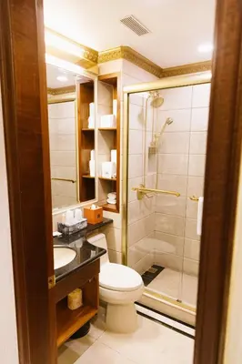 a bathroom with a shower and a toilet and a sink at The Allen Hotel in New York