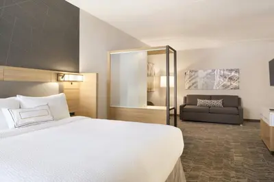 a hotel room with a bed and a couch at SpringHill Suites by Marriott Allentown Bethlehem/Center Valley in Center Valley