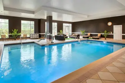 a large swimming pool in a hotel room at Bridgewater Marriott in Bridgewater