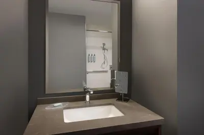 a bathroom with a sink and a mirror at Courtyard Edison Woodbridge in Edison