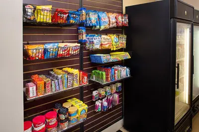 a refrigerator filled with lots of different types of food at Residence Inn Binghamton in Vestal