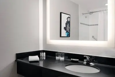 a bathroom with a sink and a mirror at Delta Hotels by Marriott Woodbridge in Iselin