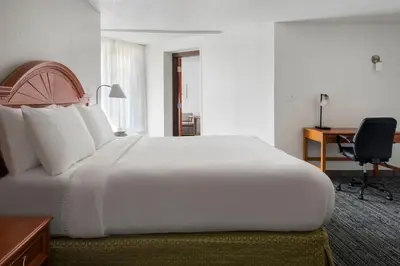 a bedroom with a large white bed and a desk at TownePlace Suites Wilmington Newark / Christiana in Newark
