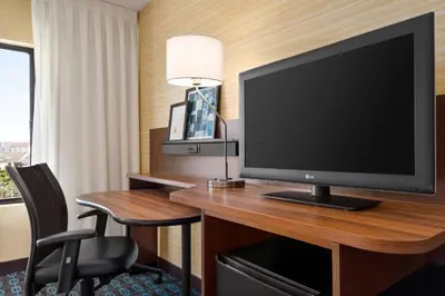 a television on a desk in a hotel room at Fairfield Inn by Marriott Philadelphia West Chester/Exton in Exton