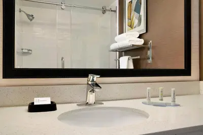 a bathroom counter with a sink and a mirror at Fairfield Inn by Marriott Philadelphia West Chester/Exton in Exton