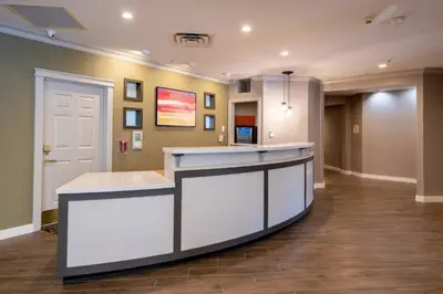 a lobby of a hospital with a reception counter at Residence Inn by Marriott Princeton at Carnegie Center in Princeton