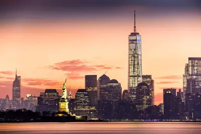 a skyline of a city with the statue of liberty at Hyatt Centric Wall Street New York in New York