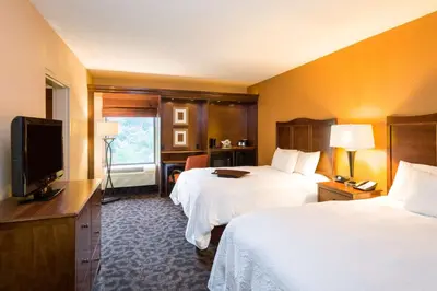 a hotel room with two beds and a flat screen tv at Hampton Inn Danville in Danville