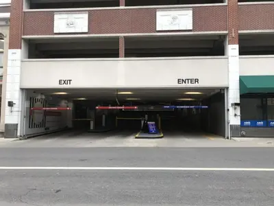 an entrance to a parking garage in a building at Hilton Scranton & Conference Center in Scranton