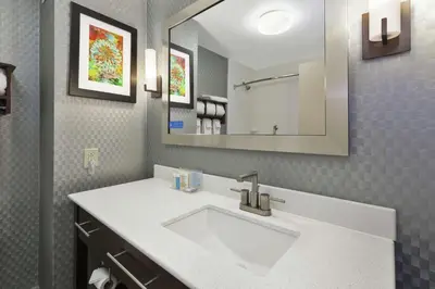a bathroom with a sink and a mirror at Hampton Inn Clinton in Clinton