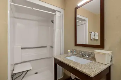 a bathroom with a sink and a shower at Comfort Inn Bordentown near NJ Turnpike in Bordentown