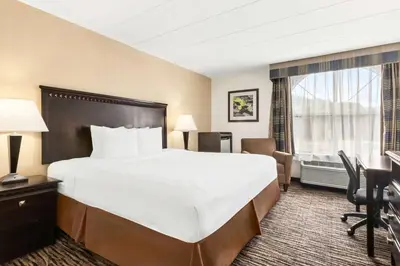 a hotel room with a large bed and a window at Best Western Hazlet Inn in Hazlet