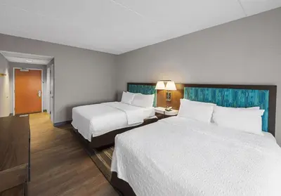 a hotel room with two beds and a television at Hampton Inn Nanuet in Nanuet