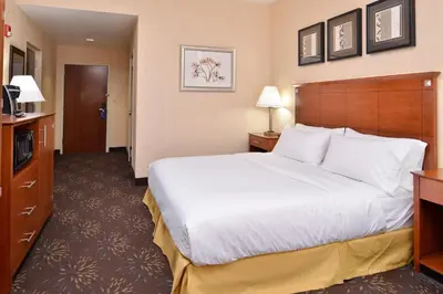 a hotel room with a large bed and a television at Holiday Inn Express Hotel & Suites West Chester by IHG in West Chester