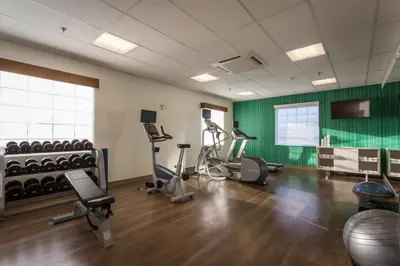 a gym with exercise equipment and green walls at Holiday Inn Express Hotel & Suites Reading by IHG in Reading