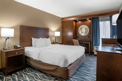 a hotel room with a large bed and a desk at Comfort Inn & Suites Newark - Wilmington in Newark
