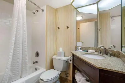 a bathroom with a toilet and a sink and a shower at Comfort Inn & Suites Newark - Wilmington in Newark