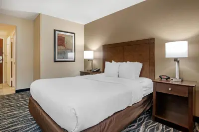 a large bed in a hotel room with two lamps at Comfort Inn & Suites Newark - Wilmington in Newark