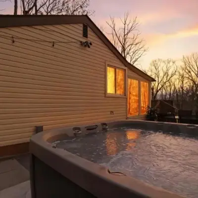 Pocono cabin with hot tub and private pool at Shawnee Mtn