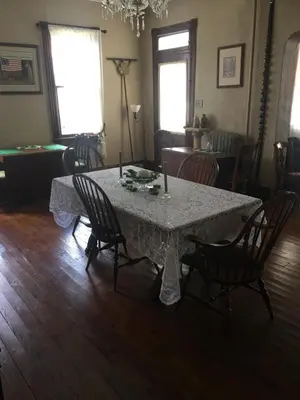 a dining room with a white table and chairs at Lizard Creek Inn in Andreas