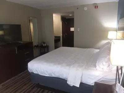 a bedroom with a large white bed and a dresser at Holiday Inn Harrisburg East by IHG in Middletown