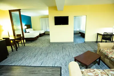 a hotel room with a bed and a tv at Holiday Inn Express & Suites Harrisburg West in Mechanicsburg